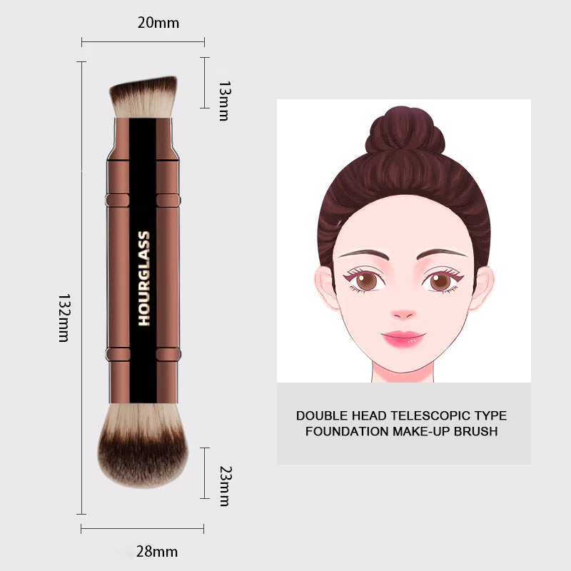 Hourglass Makeup Brush- No.26 Double Head Retractable Foundation Brush Fiber Smudge Face Makeup Brush