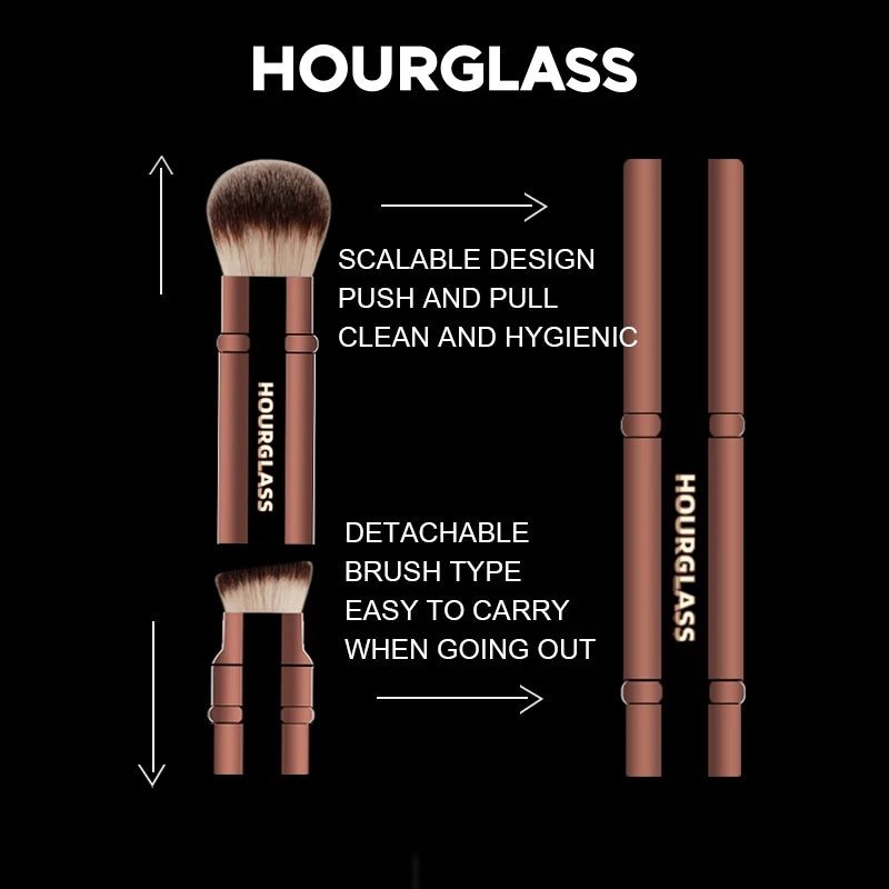 Hourglass Makeup Brush- No.26 Double Head Retractable Foundation Brush Fiber Smudge Face Makeup Brush