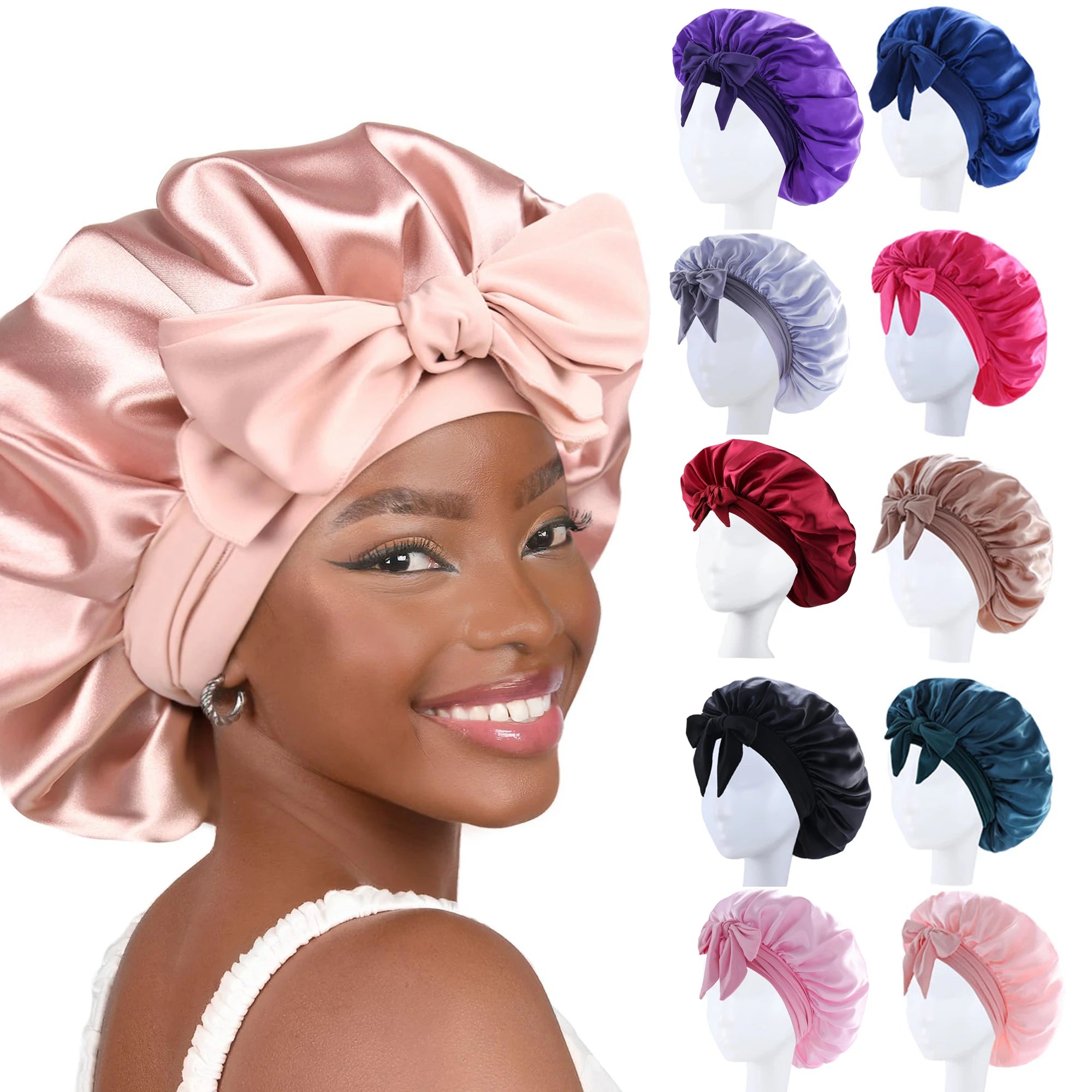 New Silk Bonnet For Sleeping Women Satin Bonnet Hair Bonnet Night Sleep Cap Scarf Wrap For Curly Hair With Tie Band For CurlyHat